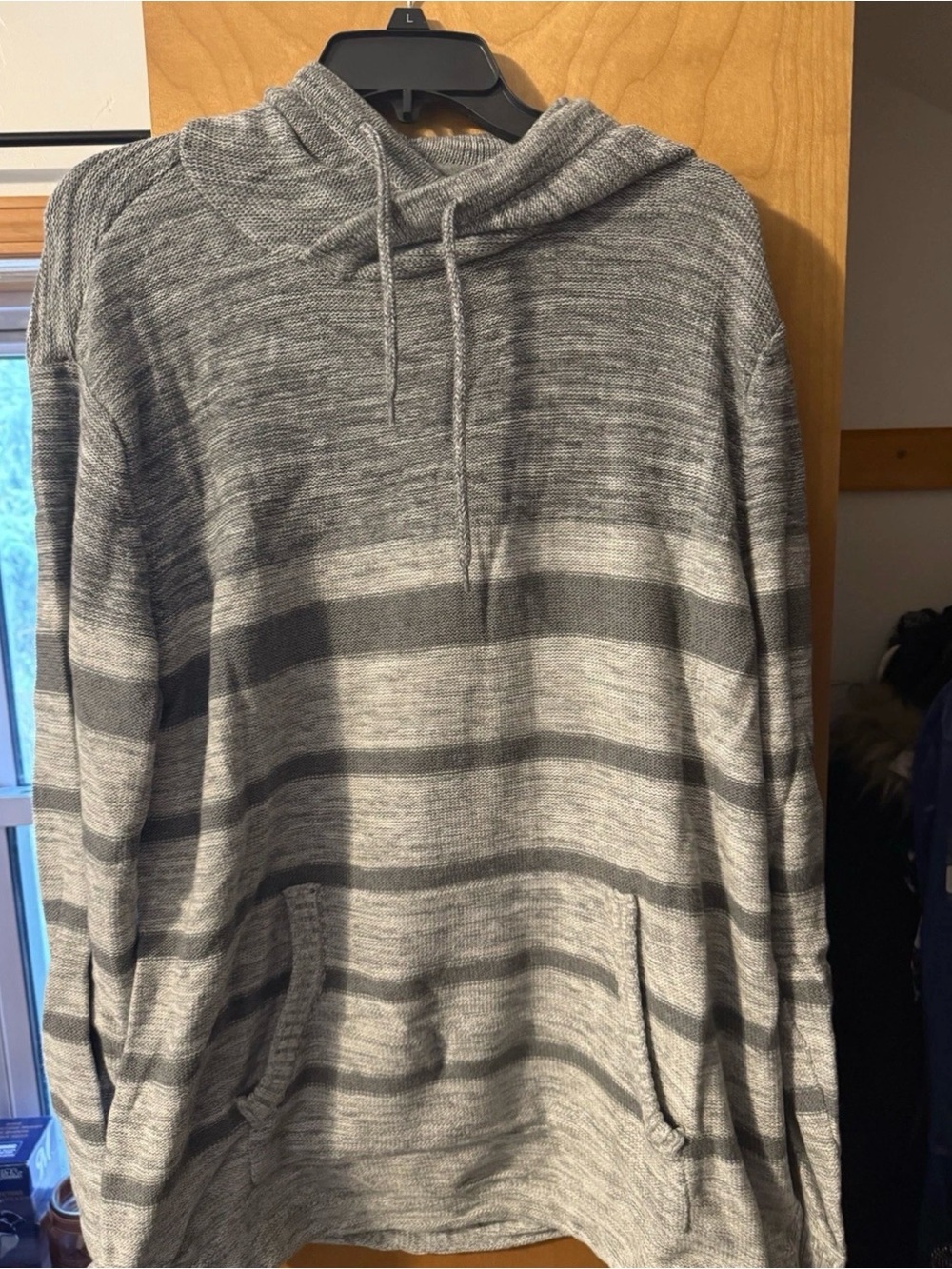 Men's Gray Striped Hooded Pullover Sweatshirt